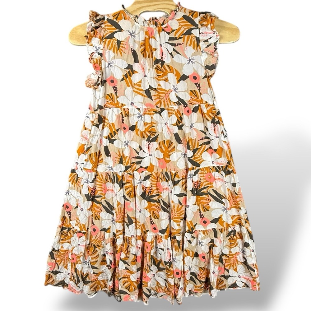 THML Floral Tiered Midi Dress in Mustard, White & Pink